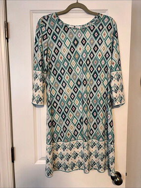 Jean-Pierre Klifa Geometric Mini Dress in Blue & Green Size Medium